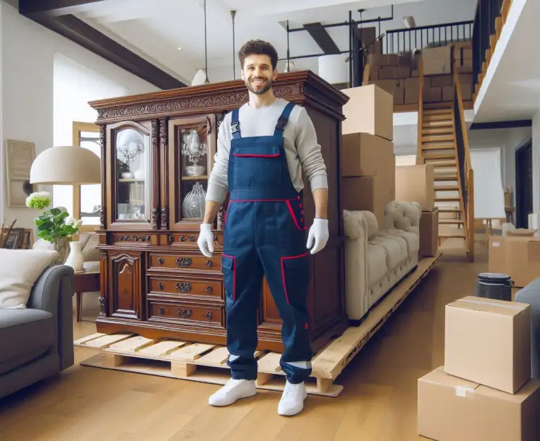 Experienced furniture movers in Vancouver delivering a large sofa using proper equipment